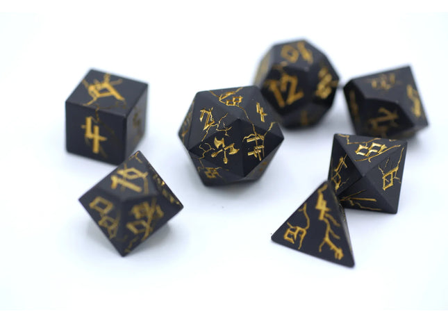 Gamers Guild AZ HYMGHO HY00116: Barbarian Solid Metal Dice Set - Matt Black with Gold HYMGHO