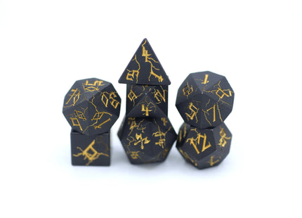 Gamers Guild AZ HYMGHO HY00116: Barbarian Solid Metal Dice Set - Matt Black with Gold HYMGHO