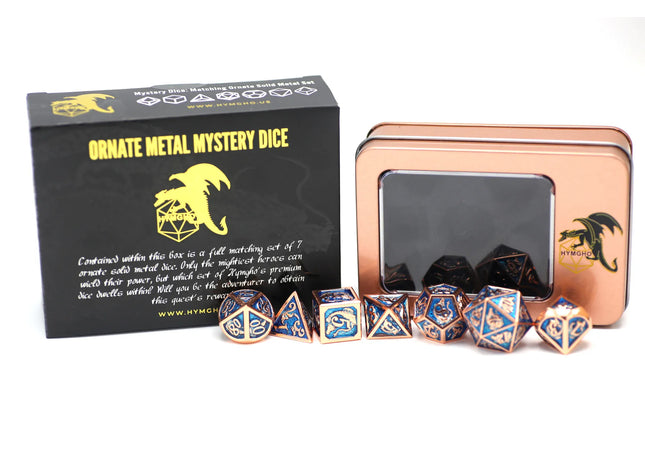 Gamers Guild AZ HYMGHO HY00155: Mystery Set of 7 Matching Ornate Solid Metal RPG Dice HYMGHO