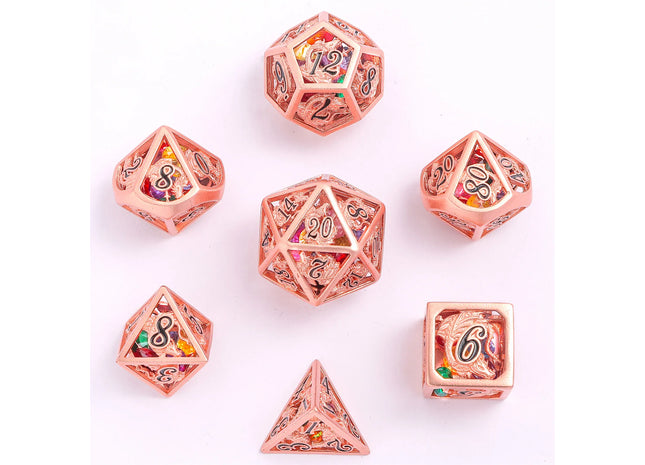 Gamers Guild AZ HYMGHO HY00203: Hollow Dragon Polyhedral Dice Set Filled With Gems - Copper HYMGHO