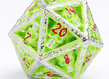Gamers Guild AZ HYMGHO HY00354: Skull's Grin Hollow Metal Dice Set - Glow in the Dark Green HYMGHO