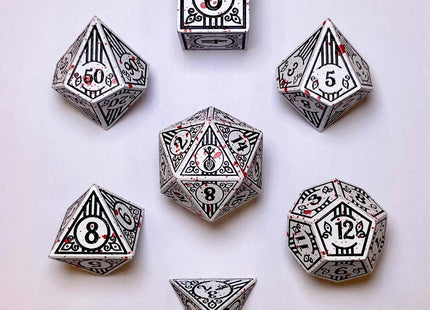 Gamers Guild AZ HYMGHO HY00514: Metal Bard Class Dice Set - White W/Blood Splatter HYMGHO