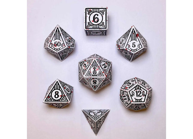 Gamers Guild AZ HYMGHO HY00514: Metal Bard Class Dice Set - White W/Blood Splatter HYMGHO