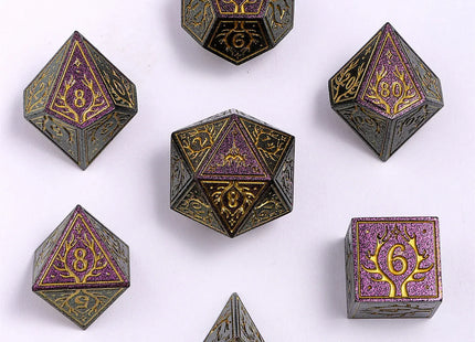 Gamers Guild AZ HYMGHO HY00559: Druid Solid Metal RPG Dice Set - Glitter Purple w/Gold HYMGHO