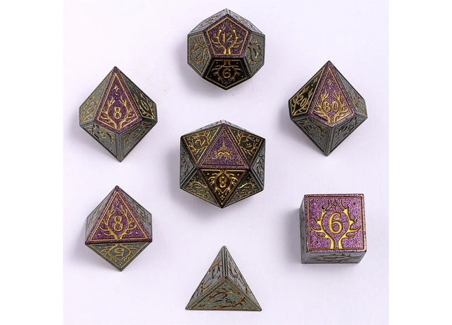 Gamers Guild AZ HYMGHO HY00559: Druid Solid Metal RPG Dice Set - Glitter Purple w/Gold HYMGHO