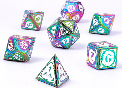 Gamers Guild AZ HYMGHO HY00579: Sorcerer Solid Metal RPG Dice Set - Rainbow w/ White HYMGHO