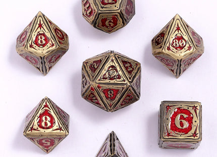 Gamers Guild AZ HYMGHO HY00581: Sorcerer Solid Metal RPG Dice Set - Ancient Bronze w/ Red Glitter HYMGHO