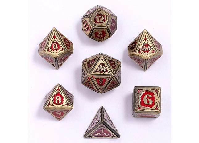 Gamers Guild AZ HYMGHO HY00581: Sorcerer Solid Metal RPG Dice Set - Ancient Bronze w/ Red Glitter HYMGHO