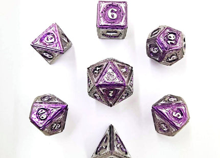 Gamers Guild AZ HYMGHO HY00586: Sorcerer Solid Metal RPG Dice Set - Purple w/ Silver HYMGHO