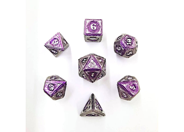 Gamers Guild AZ HYMGHO HY00586: Sorcerer Solid Metal RPG Dice Set - Purple w/ Silver HYMGHO