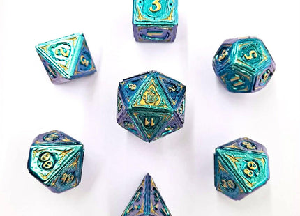 Gamers Guild AZ HYMGHO HY00588: Sorcerer Solid Metal RPG Dice Set - Teal w/ Gold HYMGHO
