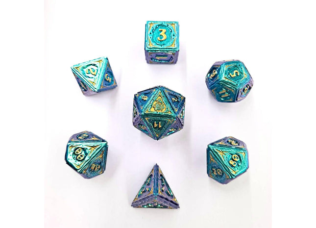 Gamers Guild AZ HYMGHO HY00588: Sorcerer Solid Metal RPG Dice Set - Teal w/ Gold HYMGHO
