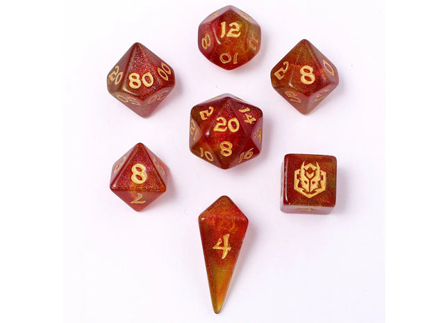 Gamers Guild AZ HYMGHO HY02034: Mini Polymer RPG Dice Set - Phoenix Feather HYMGHO