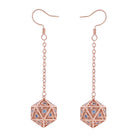 Gamers Guild AZ HYMGHO HYJ048: Dragon's Eye D20 Dice Earrings - Rose Gold with Blue Gems HYMGHO