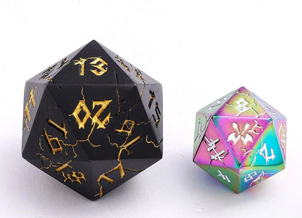Gamers Guild AZ HYMGHO HYMGHO Dice: Barbarian 35mm Solid Metal Single D20 Spin Down - Matt Black with Gold HYMGHO