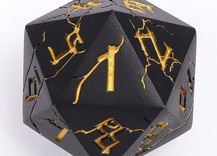 Gamers Guild AZ HYMGHO HYMGHO Dice: Barbarian 35mm Solid Metal Single D20 Spin Down - Matt Black with Gold HYMGHO