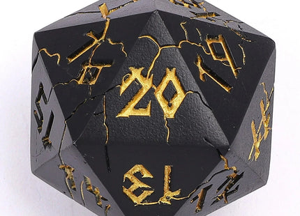 Gamers Guild AZ HYMGHO HYMGHO Dice: Barbarian 35mm Solid Metal Single D20 Spin Down - Matt Black with Gold HYMGHO