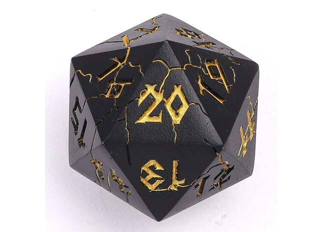 Gamers Guild AZ HYMGHO HYMGHO Dice: Barbarian 35mm Solid Metal Single D20 Spin Down - Matt Black with Gold HYMGHO
