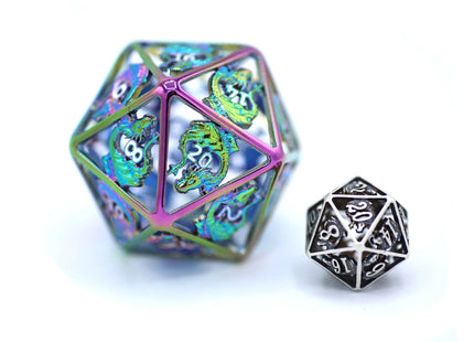 Gamers Guild AZ HYMGHO HYMGHO Dice: BRLG003  - Titan Giant Rainbow Hollow Dragon Metal D20 Dice 50mm HYMGHO