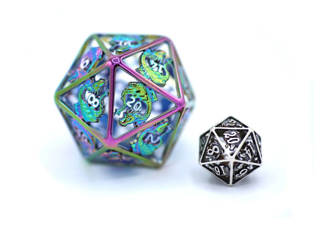 Gamers Guild AZ HYMGHO HYMGHO Dice: BRLG003  - Titan Giant Rainbow Hollow Dragon Metal D20 Dice 50mm HYMGHO