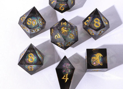 Gamers Guild AZ HYMGHO HYMGHO Dice: BRR040 Sharp Edge Liquid Core RPG Dice Set - Cursed Eclipse HYMGHO
