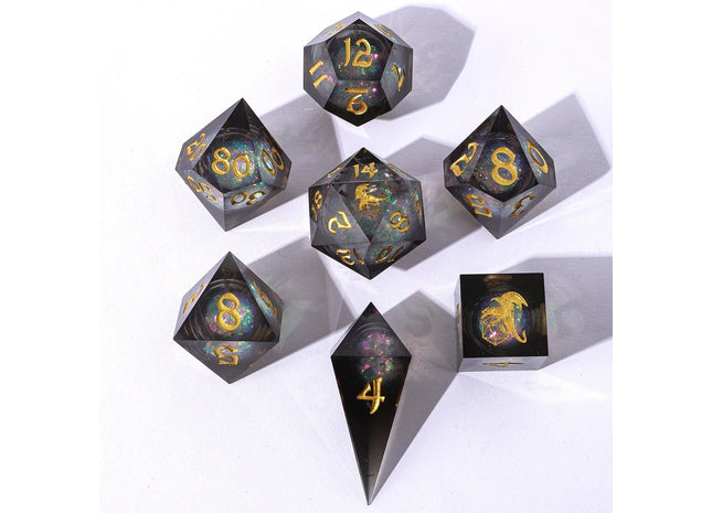 Gamers Guild AZ HYMGHO HYMGHO Dice: BRR040 Sharp Edge Liquid Core RPG Dice Set - Cursed Eclipse HYMGHO