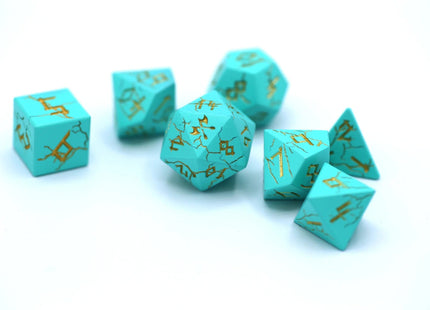 Gamers Guild AZ HYMGHO HYMGHO Dice: HY00120 - Turquoise with Gold Barbarian Dice Set HYMGHO