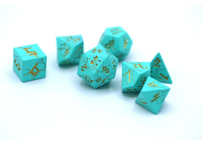 Gamers Guild AZ HYMGHO HYMGHO Dice: HY00120 - Turquoise with Gold Barbarian Dice Set HYMGHO