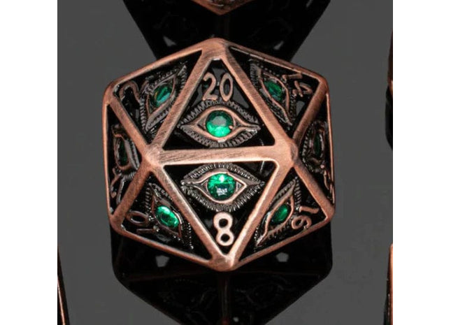 Gamers Guild AZ HYMGHO HYMGHO Dice: HY0016120  - Dragon's Eye Hollow Metal Single D20 Dice - Emerald Green Gems HYMGHO