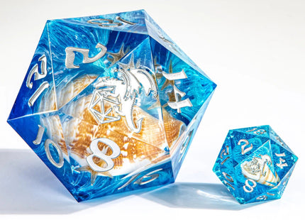 Gamers Guild AZ HYMGHO HYMGHO Dice: HY00269 - Sharp Edged Resin 55mm D20 - Sea Snail w/ Silver Ink HYMGHO