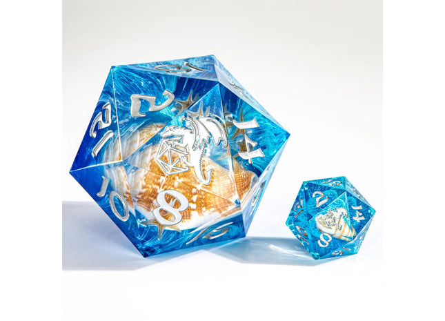 Gamers Guild AZ HYMGHO HYMGHO Dice: HY00269 - Sharp Edged Resin 55mm D20 - Sea Snail w/ Silver Ink HYMGHO