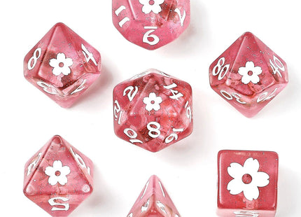 Gamers Guild AZ HYMGHO HYMGHO Dice: HY00323  - Wyrmforged Rollers - Sakura Blossom RPG Dice Set - Pink with White Ink HYMGHO