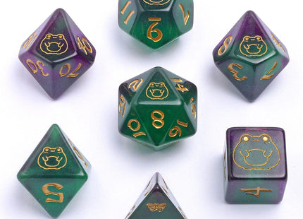 Gamers Guild AZ HYMGHO HYMGHO Dice: HY00325 - Wyrmforged Rollers - Rounded Resin Polyhedral Dice - Bog Frog Gold HYMGHO