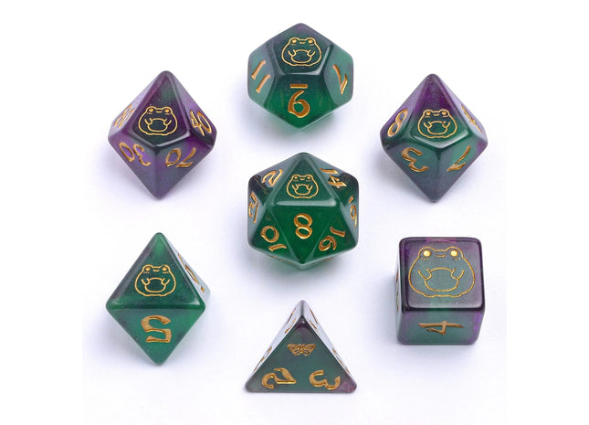 Gamers Guild AZ HYMGHO HYMGHO Dice: HY00325 - Wyrmforged Rollers - Rounded Resin Polyhedral Dice - Bog Frog Gold HYMGHO
