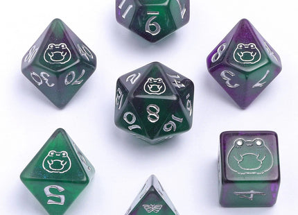Gamers Guild AZ HYMGHO HYMGHO Dice: HY00326  - Wyrmforged Rollers - Rounded Resin Polyhedral Dice - Bog Frog Silver HYMGHO