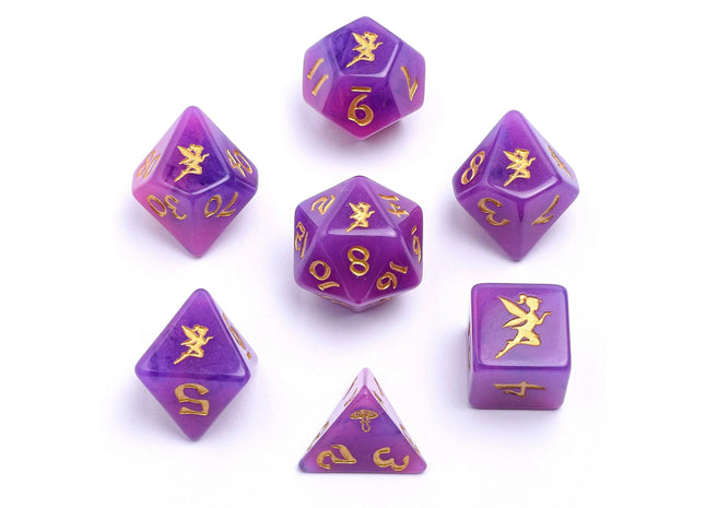 Gamers Guild AZ HYMGHO HYMGHO Dice: HY00327  - Wyrmforged Rollers - Rounded Resin Polyhedral Dice - Pixie Dust Gold HYMGHO