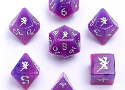 Gamers Guild AZ HYMGHO HYMGHO Dice: HY00328  - Wyrmforged Rollers - Rounded Resin Polyhedral Dice - Pixie Dust Silver HYMGHO