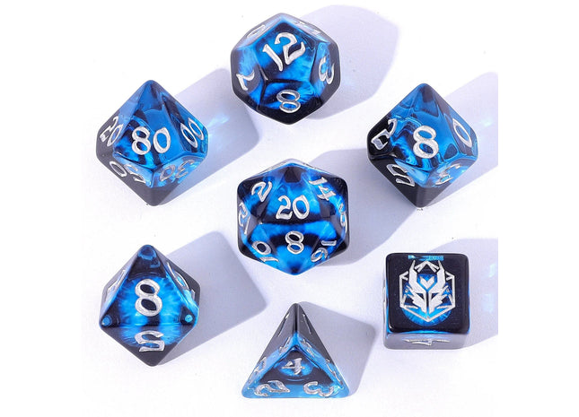 Gamers Guild AZ HYMGHO HYMGHO Dice: HY00333 - Wyrmforged Rollers - Rounded Resin Polyhedral Dice - Dragon Eye Blue HYMGHO