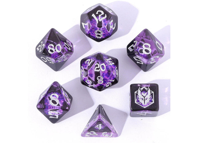 Gamers Guild AZ HYMGHO HYMGHO Dice: HY00334  - Wyrmforged Rollers - Rounded Resin Polyhedral Dice - Dragon Eye Purple HYMGHO