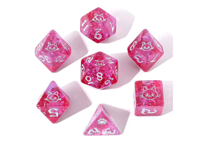 Gamers Guild AZ HYMGHO HYMGHO Dice: HY00336  - Wyrmforged Rollers - Rounded Resin Polyhedral Dice - Purrfect Pink HYMGHO