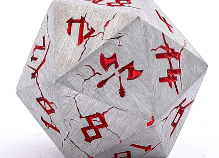 Gamers Guild AZ HYMGHO HYMGHO Dice: HY00356 Barbarian Solid Metal Polyhedral Dice Set - Matte Silver Red HYMGHO