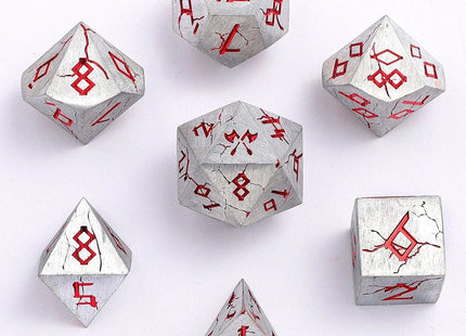 Gamers Guild AZ HYMGHO HYMGHO Dice: HY00356 Barbarian Solid Metal Polyhedral Dice Set - Matte Silver Red HYMGHO
