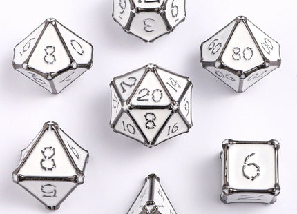 Gamers Guild AZ HYMGHO HYMGHO Dice: HY00377  - Bone Collector Solid Metal Dice Set - Gunmetal with White HYMGHO