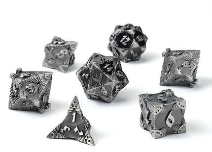 Gamers Guild AZ HYMGHO HYMGHO Dice: HY00460 Solid Metal Paladin Class Rpg Dice Set - Ancient Silver HYMGHO
