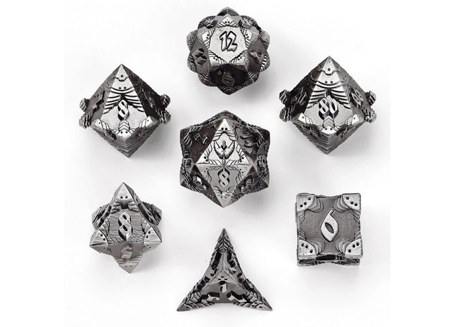Gamers Guild AZ HYMGHO HYMGHO Dice: HY00460 Solid Metal Paladin Class Rpg Dice Set - Ancient Silver HYMGHO