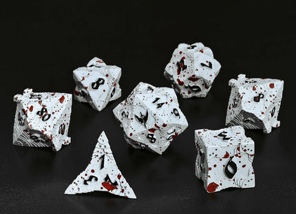 Gamers Guild AZ HYMGHO HYMGHO Dice: HY00463 Solid Metal Paladin Dice Set - Matt White/Blood Splatter HYMGHO