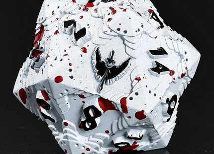 Gamers Guild AZ HYMGHO HYMGHO Dice: HY00463 Solid Metal Paladin Dice Set - Matt White/Blood Splatter HYMGHO