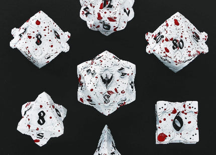 Gamers Guild AZ HYMGHO HYMGHO Dice: HY00463 Solid Metal Paladin Dice Set - Matt White/Blood Splatter HYMGHO