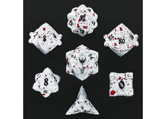 Gamers Guild AZ HYMGHO HYMGHO Dice: HY00463 Solid Metal Paladin Dice Set - Matt White/Blood Splatter HYMGHO