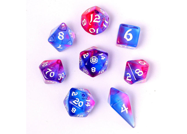 Gamers Guild AZ HYMGHO HYMGHO Dice: HY02011 Wyrmforged Rollers - Rounded Edge 8 Piece Polyhedral Dice set - Unicorn Tears HYMGHO